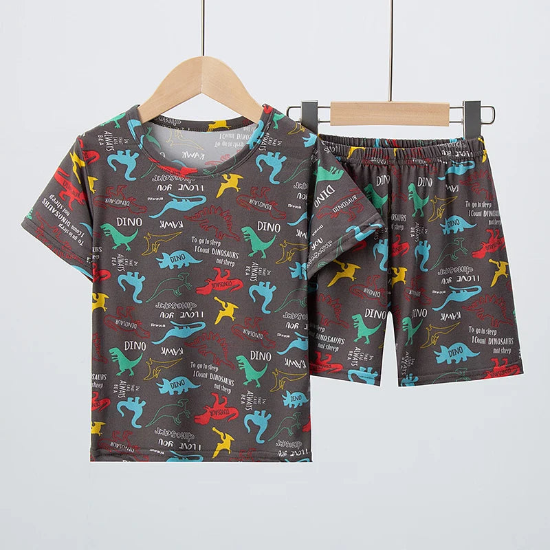 Summer Children'S Clothing Short Sleeve Shorts 2-Piece Suit For Boys And Girls Comfortable Wild Blue Elephant Suit.