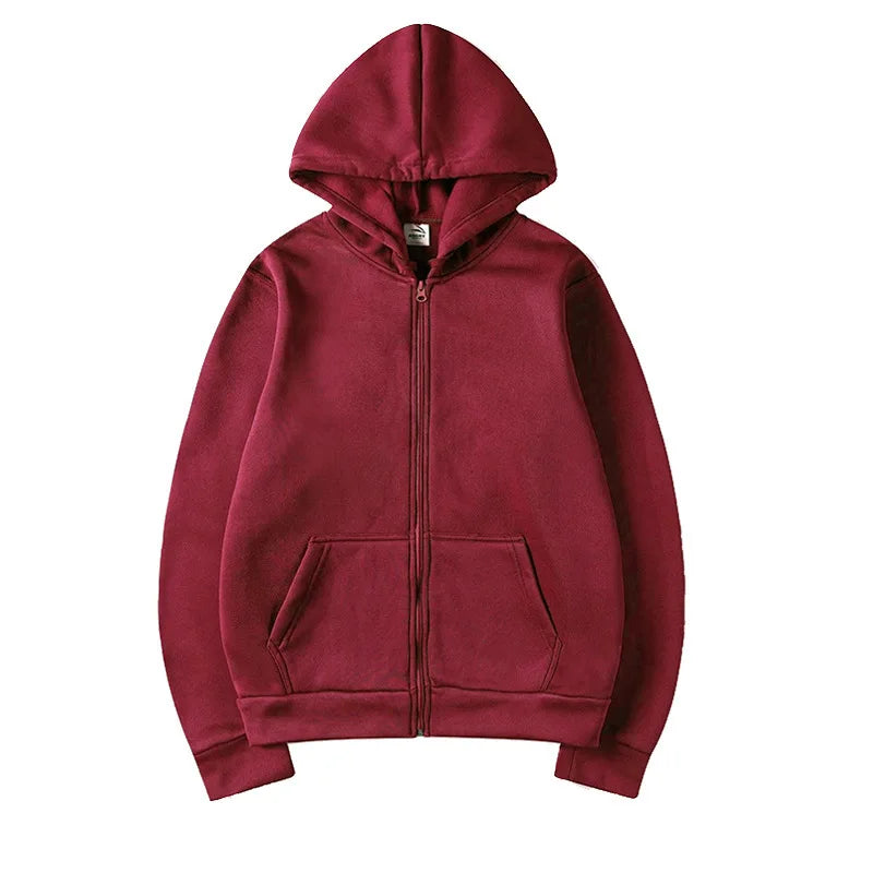 2026 Trendy Fashion Sportswear Coat Front Pocket Warm Zipper Jacket Men's and Women's Autumn/Winter Solid Color Open Hoodie