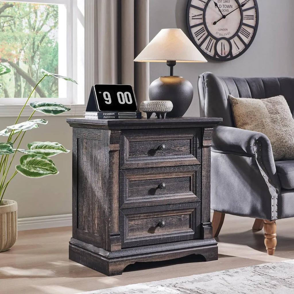26" Tall Nightstand With Charging Station, 23.6"W End Table W/Roman Column, Customized