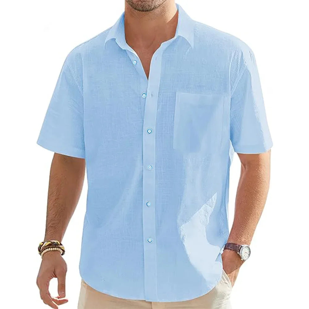 King Billion Men's Cotton Linen Casual Short Sleeve Shirt with Pocket