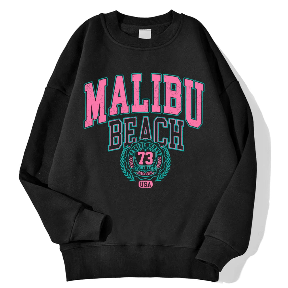 New York California Malibu Letter Sweatshirts Winter Women'S Casual Loose Hoodie Fleece Warm Crewneck Pullover Comfortable Clothes