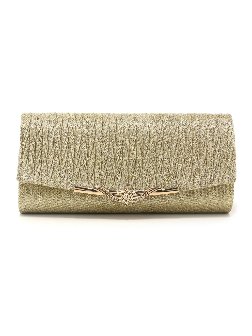 Golden Metal Shoulder Envelope Design Women Evening Bags Ruched Fashion Glitter Clutch Handbags