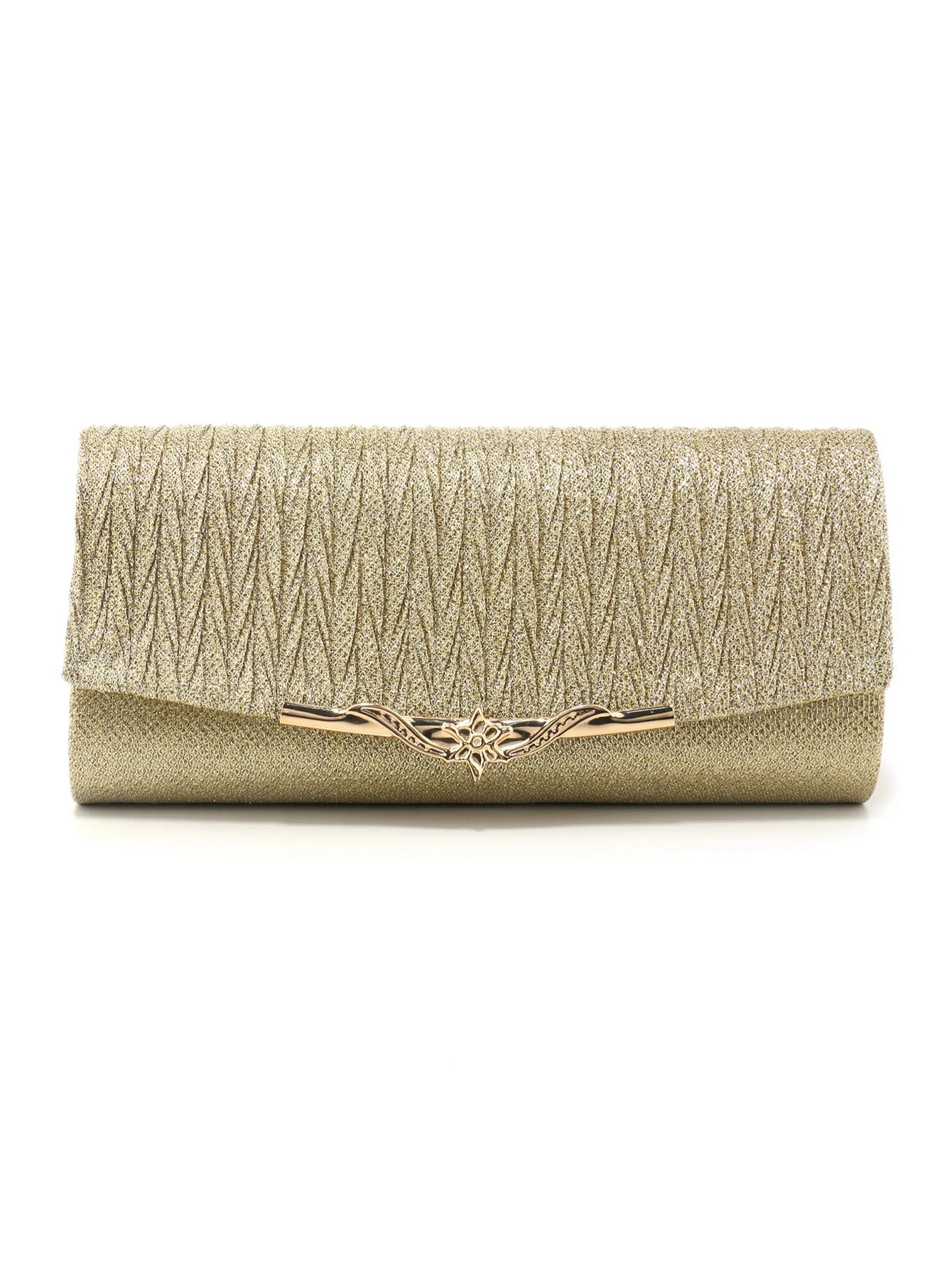 Golden Metal Shoulder Envelope Design Women Evening Bags Ruched Fashion Glitter Clutch Handbags