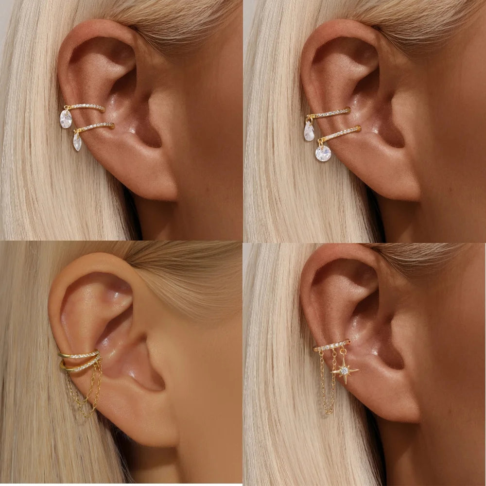 ROXI 925 Sterling Silver Zircon Double layer Clip Earrings Women INS Trend 1Piece No Piercing Earring  Party Jewelry pendientes
