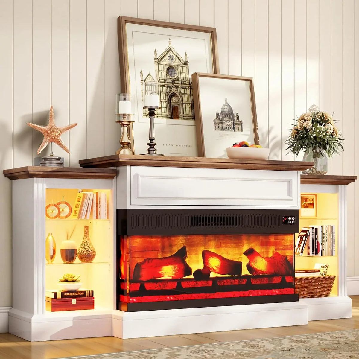60" Farmhouse Fireplace TV Stand for TVs up to 65" - Antique Black