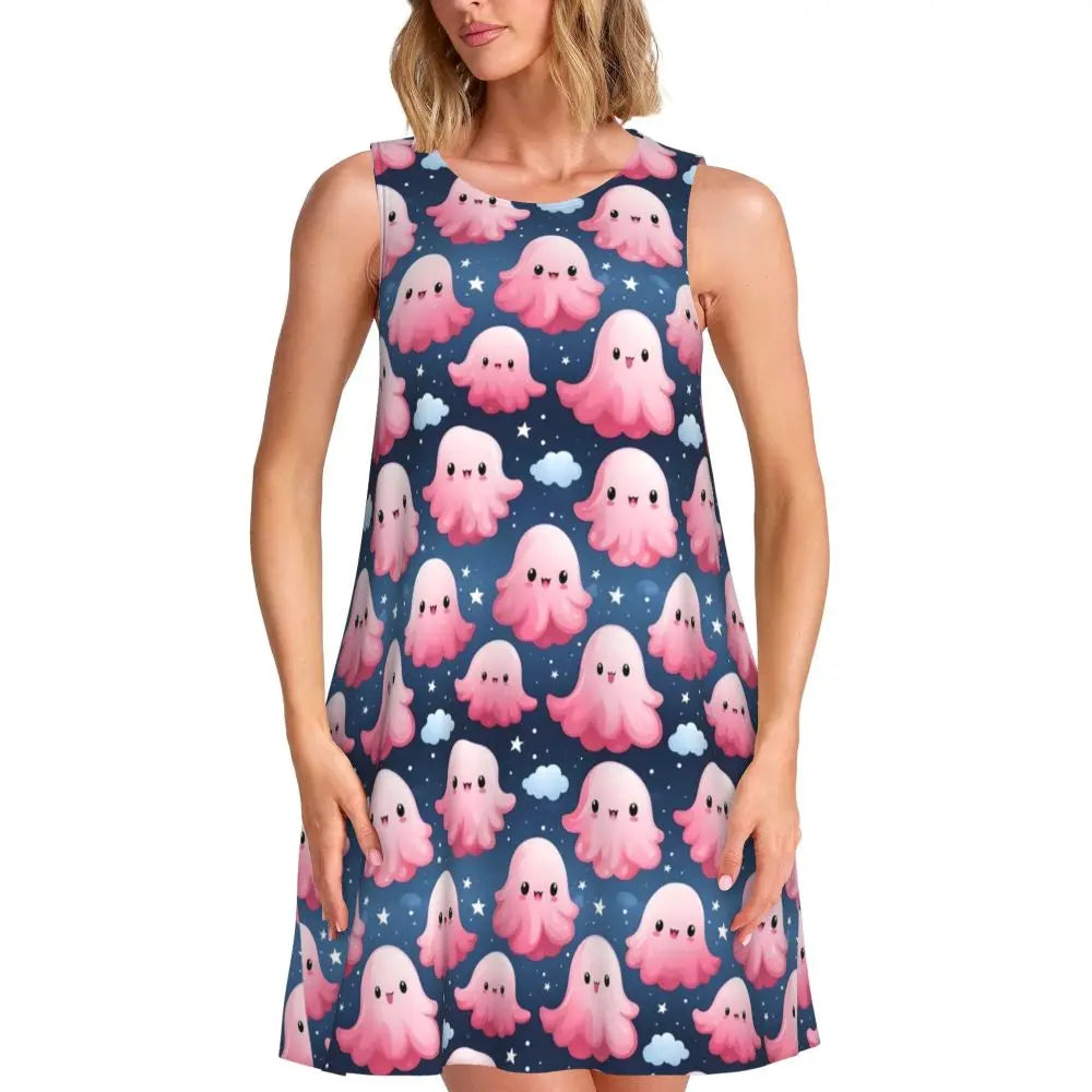 Shiny Graffiti Casual Dress Colorful Print Sleeveless Boho Dresses Women O Neck Street Fashion Dress Day Print Vestidos Present