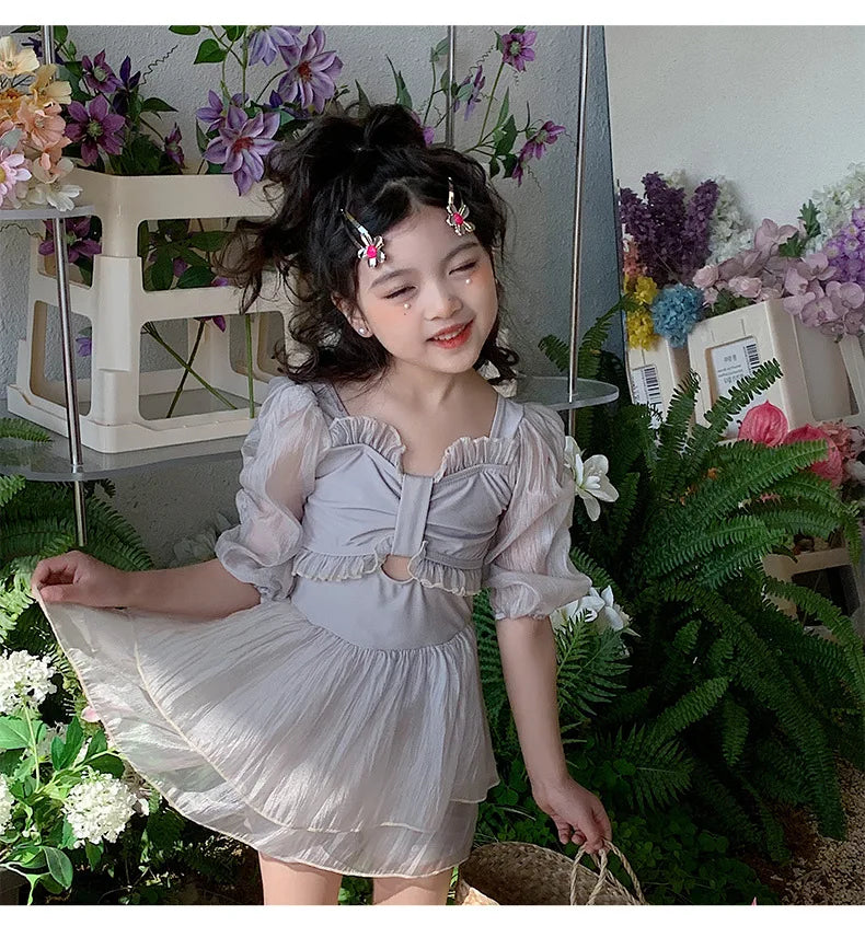 Parent-child Swimsuit Cute Puffed Sleeve Princess Dress One-piece Dress Style Parent-child Swimsuit