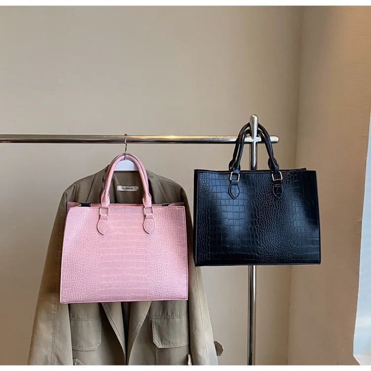 Spring 2025 Large Capacity Fashionable Handbag Casual Commuting Trendy Crocodile Pattern Tote Bag Street Style PU Material