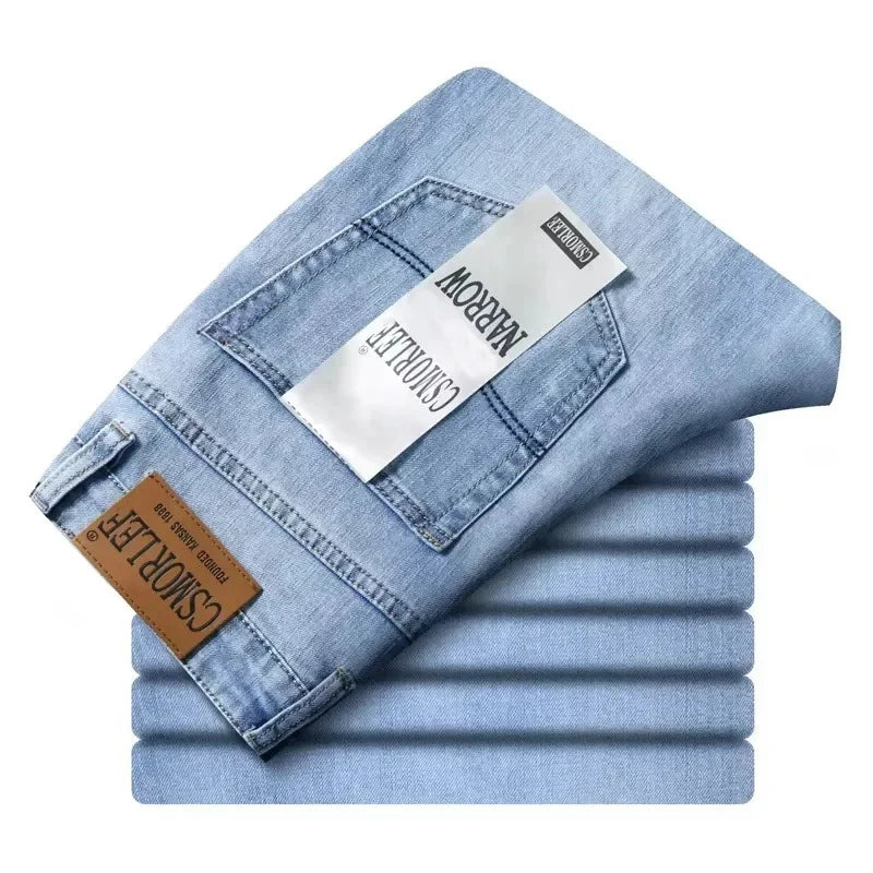 2026 Spring Summer Thin Jeans Classic Style Fashion Stretch Regular Fit Denim Trousers Male Brand Men's Washed Light Blue