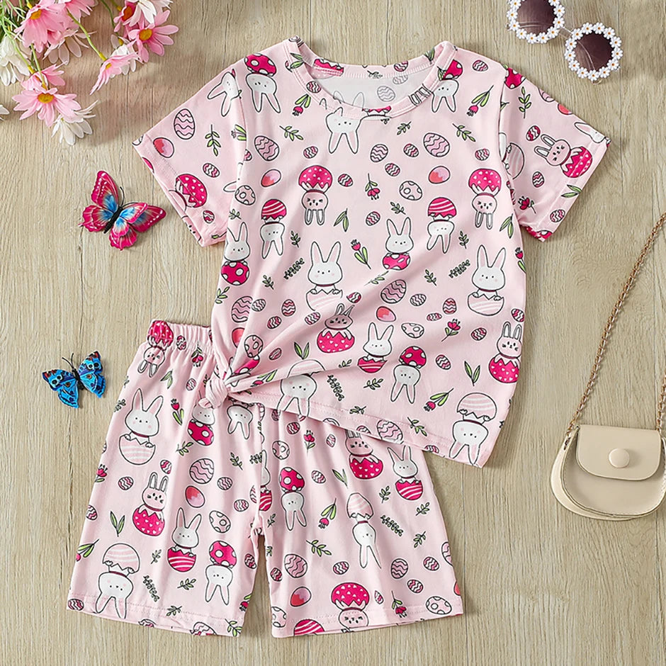 2/4-piece Summer And Autumn Children's Cute Cartoon Print Set For Boys And Girls Comfortable And Versatile Short Sleeved Shorts