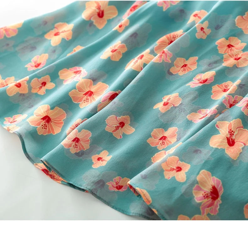 Women's Summer Floral Chiffon Lotus Leaf Dress 2021 New Fashion Print Temperament Belt Chic Female Dress Vestido Feminino Dress