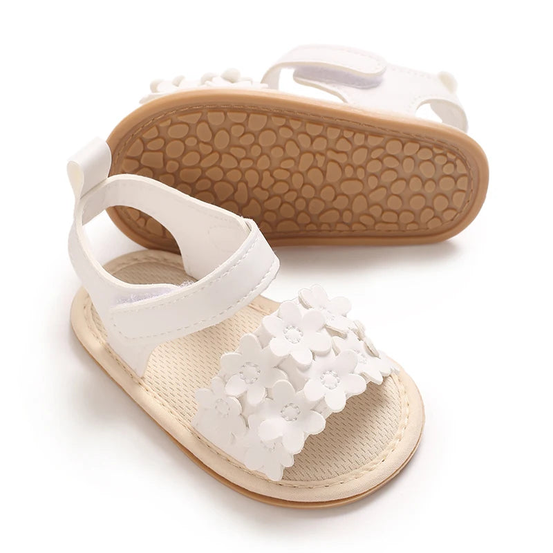 Baby Girls Bow Floral First Walker Sandals - Breathable PU Leather