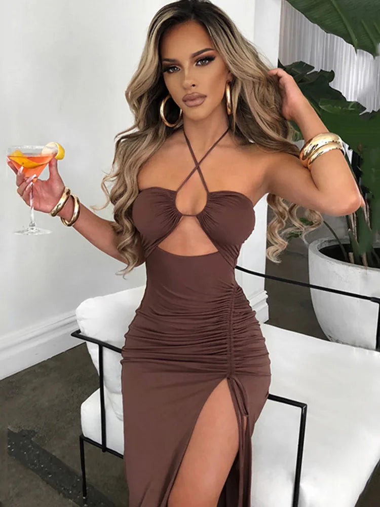 Sleeveless Sexy Female Midi Backless Dresses Slim Night Club Women'S'S Dress Bodycon Vestidos Elegantes Para Mujer