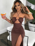 Sleeveless Sexy Female Midi Backless Dresses Slim Night Club Women'S'S Dress Bodycon Vestidos Elegantes Para Mujer