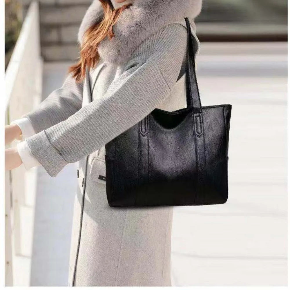 Large Capacity Vintage PU Leather Tote Bag - Casual Square Handbag