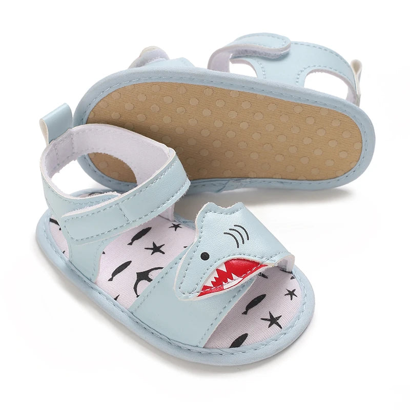 Blue 0-18M baby sandals for girls PU butterfly dew toe solid summer outdoor soft sole non slip rubber baby shoes for learning to