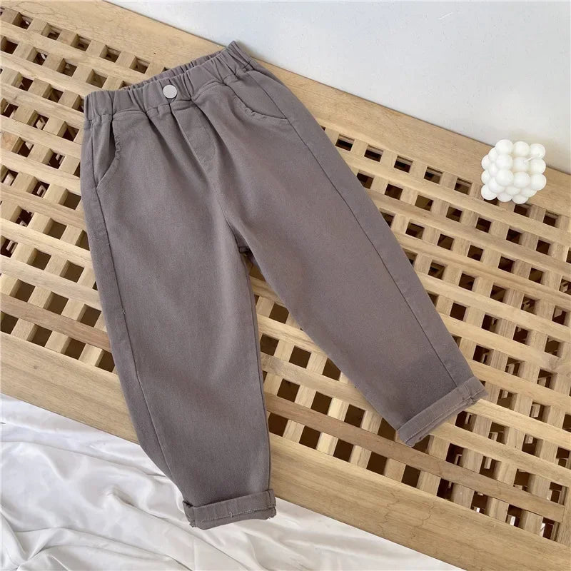 1-8 Years Boys Pants Kids Cargo Pants Mid-Rise Button Casual Outdoor Comfortable Breathable Spring Fall Fashion Chidren Trousers