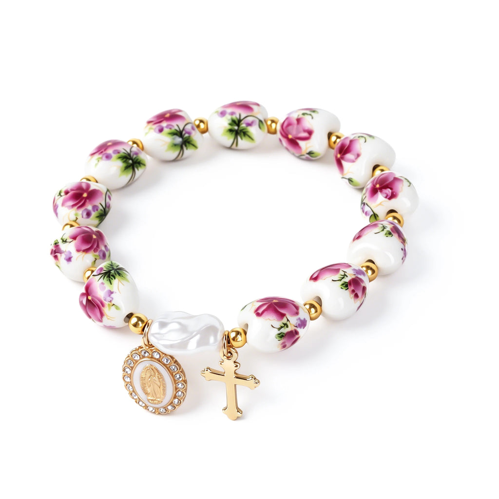 jesus Cross bracelet women men blue white porcelain Ceramics beads Ascension day western wear pulseras spring summer jewelry