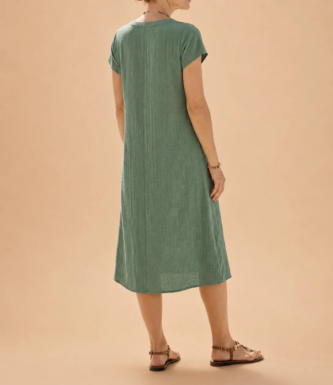 Casual Loose Polyester Crepe Dress V-Neck Short Sleeve Midi A-Line Skirt Women's Fashion Comfortable Leisure Cross-Border Style