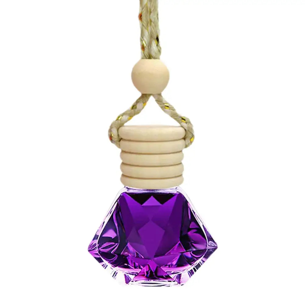 Car Hanging Perfume Bottle Glass Essential Oil Diffuser Refillable Air Freshener Wooden Cap Auto Decoration