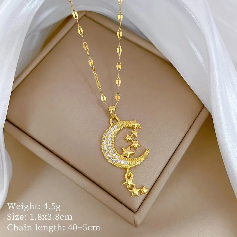 Full Zircon Cross Necklace For Women'S Gold Color Anti-Tarnish Titanium Steel Jewelry