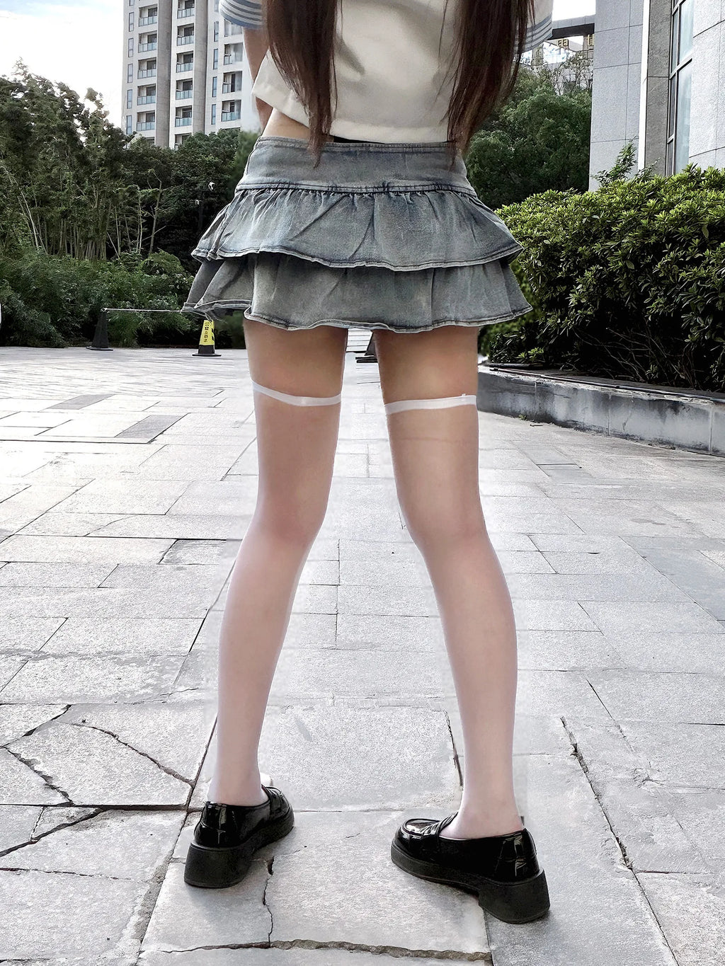 Women's Sexy Pleated Skirt Low Waist Denim Puffy Ruffles Mini Skirt