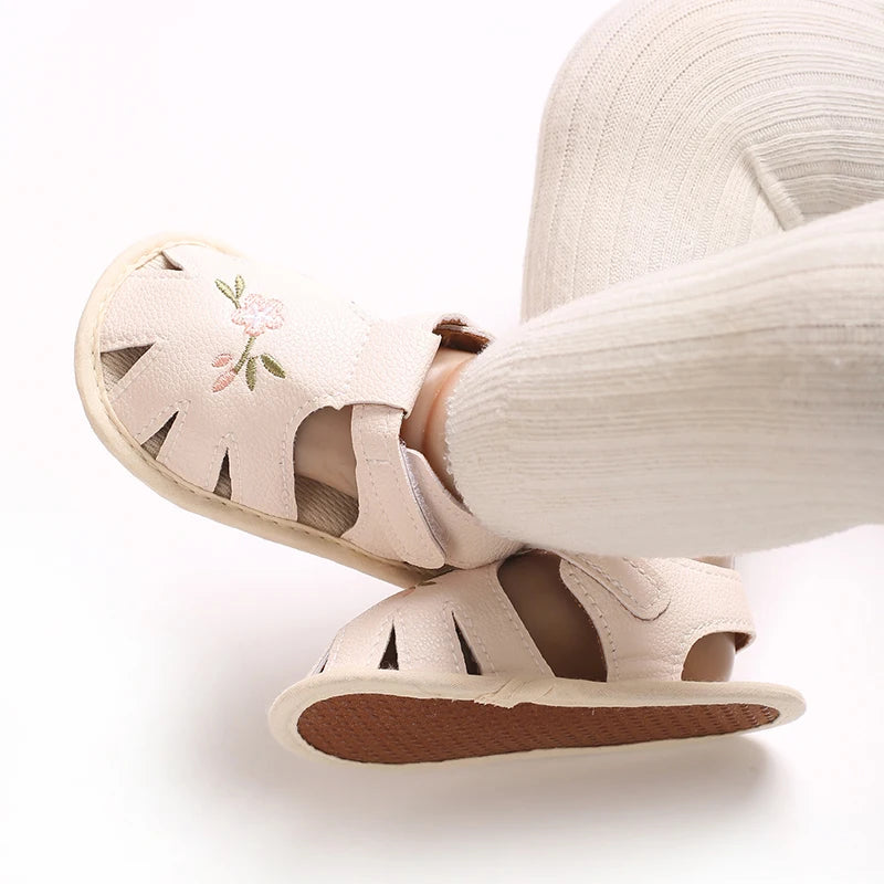 New big bow floral 0-18 months baby princess shoes sandals breathable PU upper walking shoes