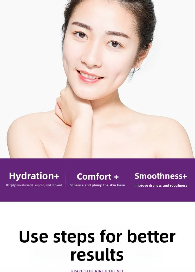 Grape seed  Moisturizing and Anti-Wrinkle Set Reduces Fine Lines Repairs Skin Hydrates Brightens Anti-Aging Firming Skin care