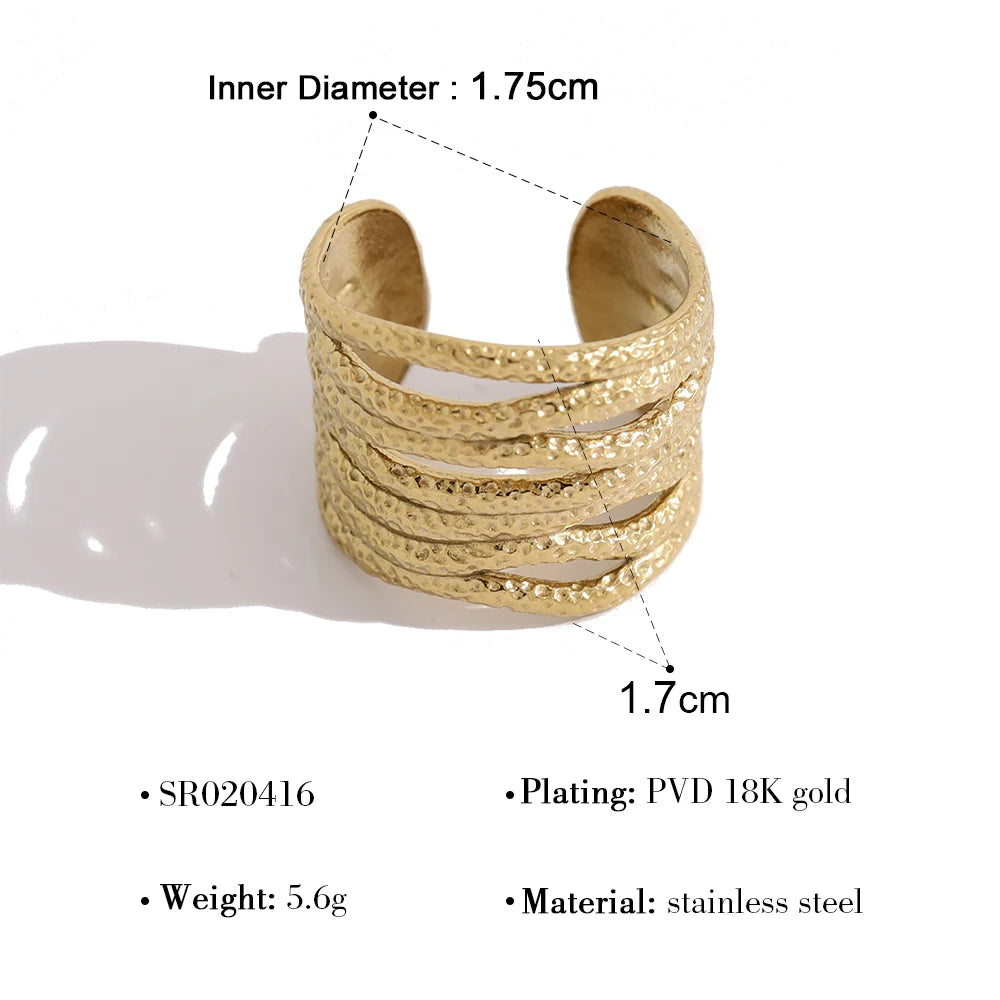 WILD & FREE Irregular Hammered Texture Stainless Steel Ring for Women Vintage 18K Gold Plated Waterproof Trendy Jewelry