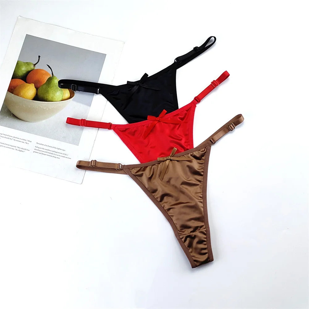 3-Piece Women's Adjustable Satin G-String Thong Panty Set