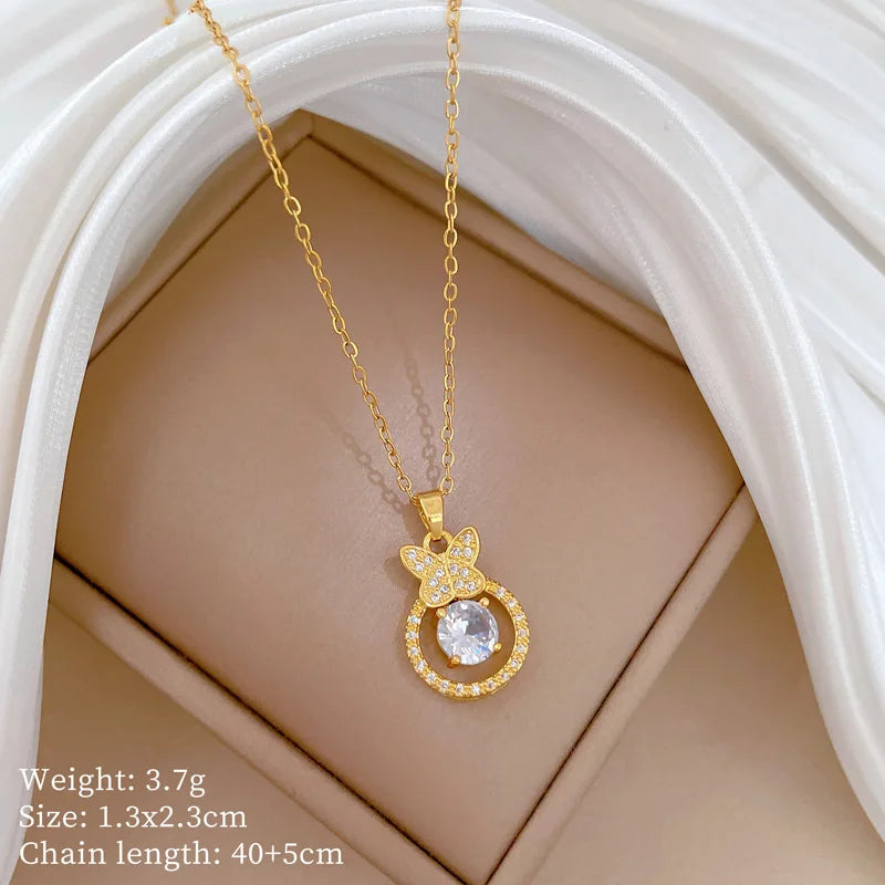 Full Zircon Cross Necklace For Women'S Gold Color Anti-Tarnish Titanium Steel Jewelry