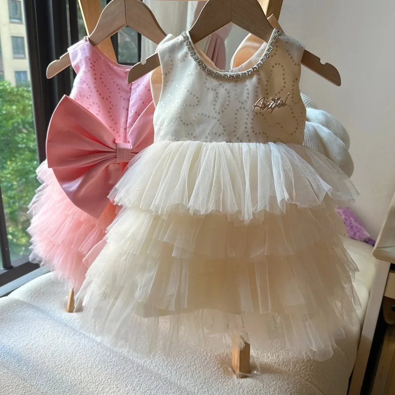 Baby Girls Sequin Tutu Dress for Kids Ruffles Layered Cake Birthday Party Gown Children Fashion Wear Sleeveless Formal Wear