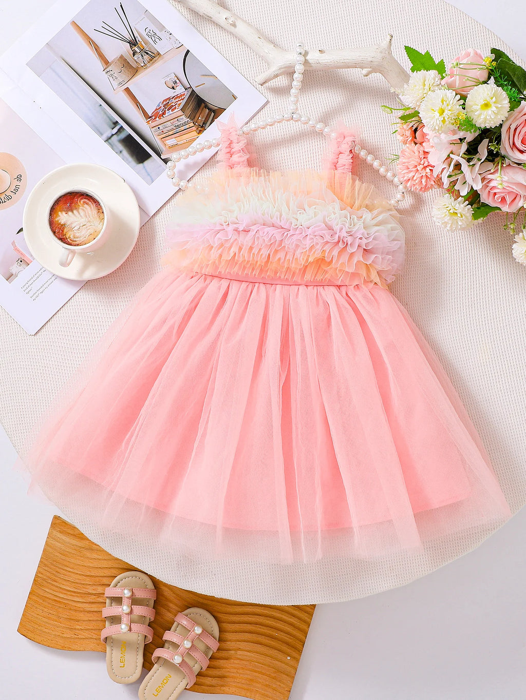 Girls Casual Summer Pink Mesh Sleeveless Dress Children's Fashion Lightweight Skirt for Girls Ages 4-12