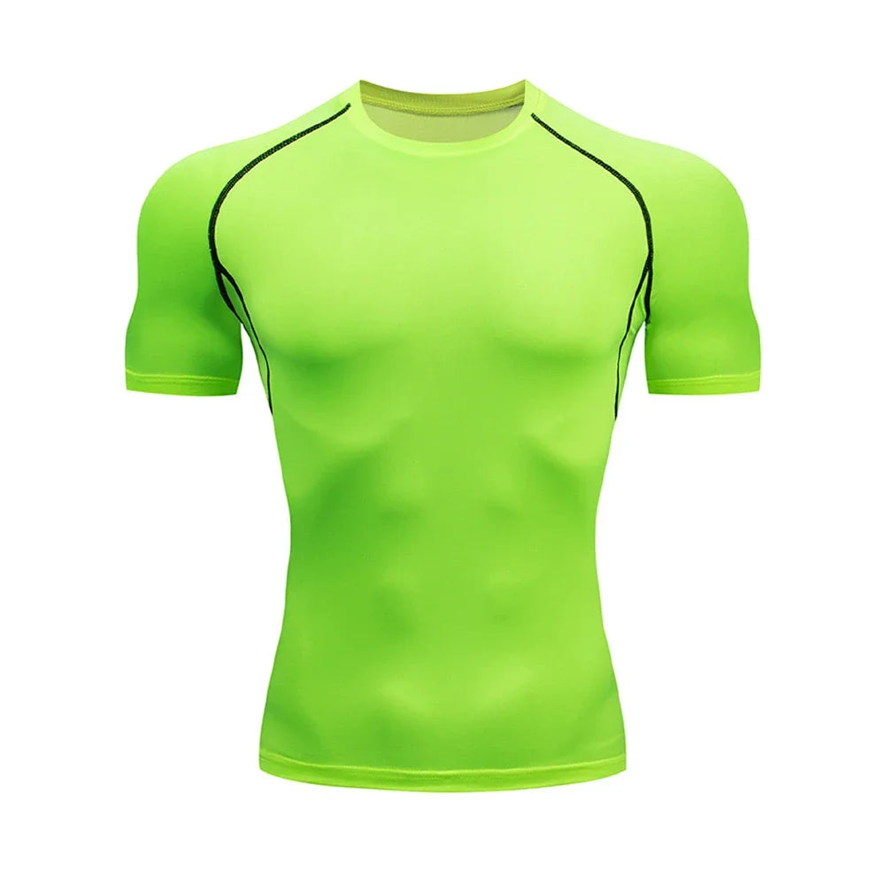 Men'S Bodybuilding Sports Tight T-Shirt Summer Compression O-Neck T Shirt Gym Fitness Quick Dry Running Tshirt Male Workout Tops