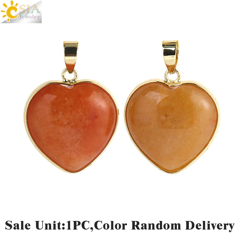 Csja Collar Corazón de Cristal para Mujer, Curativo, Cuarzo Rosa, Amatista, Colgante de Piedra Natural