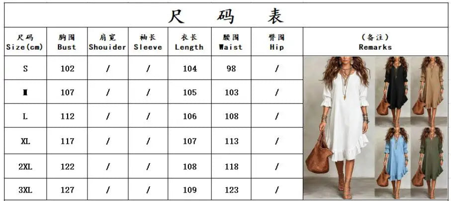 Retro Solid Summer Women's Dress Fashion Casual V-Neck Irregular lotus leaf edges Midi Dress Loose Simple Elegant Party Dress
