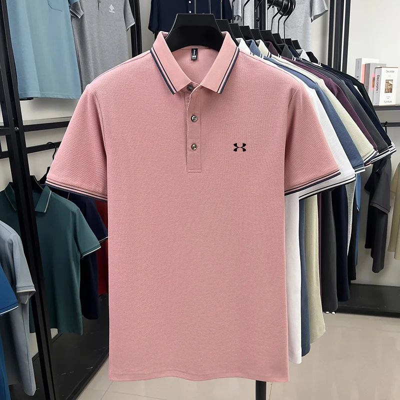 100% cotton men's short sleeved embroidered polo shirt sports brand striped top summer comfortable and breathable casual T-shirt
