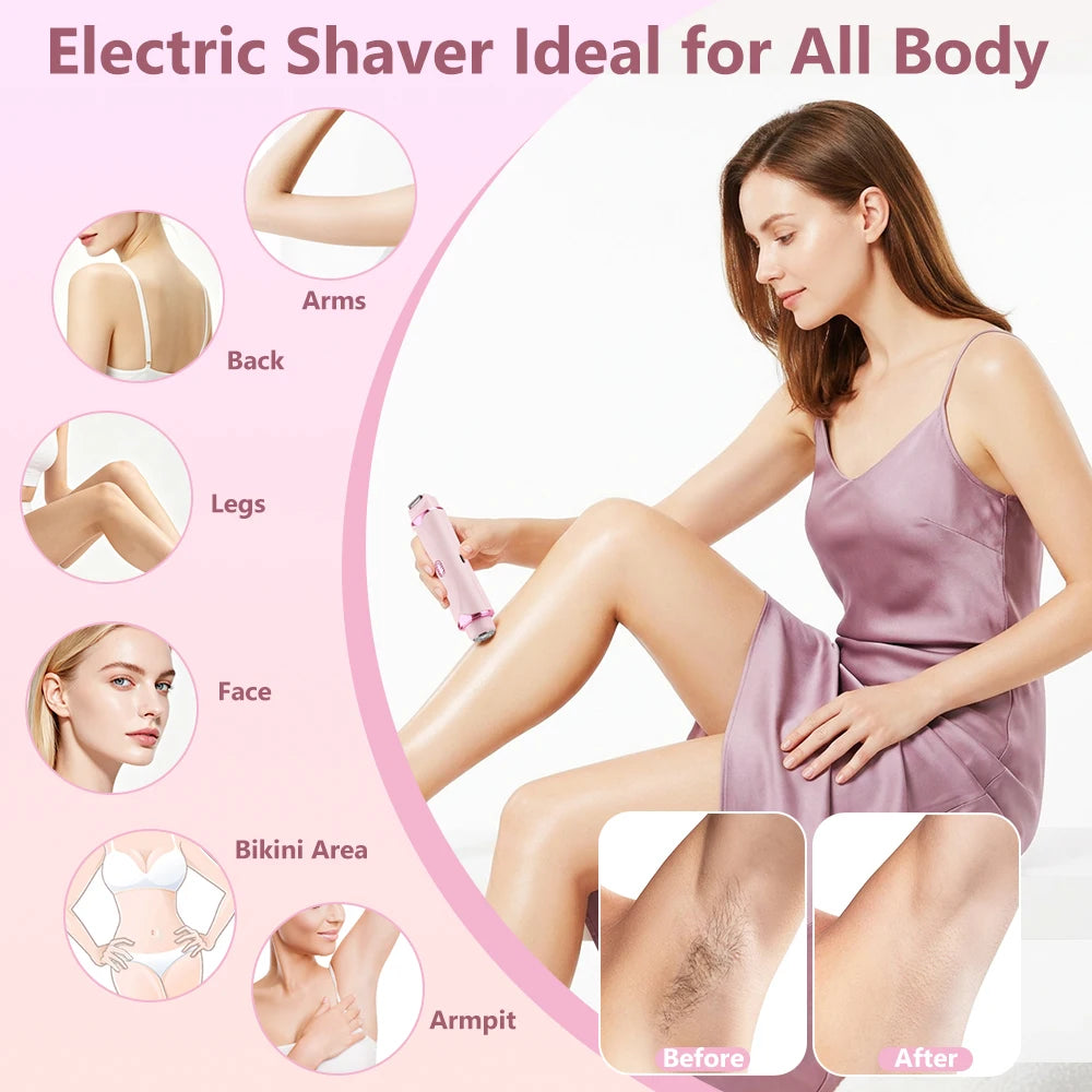 2 in 1 Double Head Electric Shaver for Women Waterproof Wet & Dry Hair Razors Bikini Hair Trimmer Detachable Head Shaver