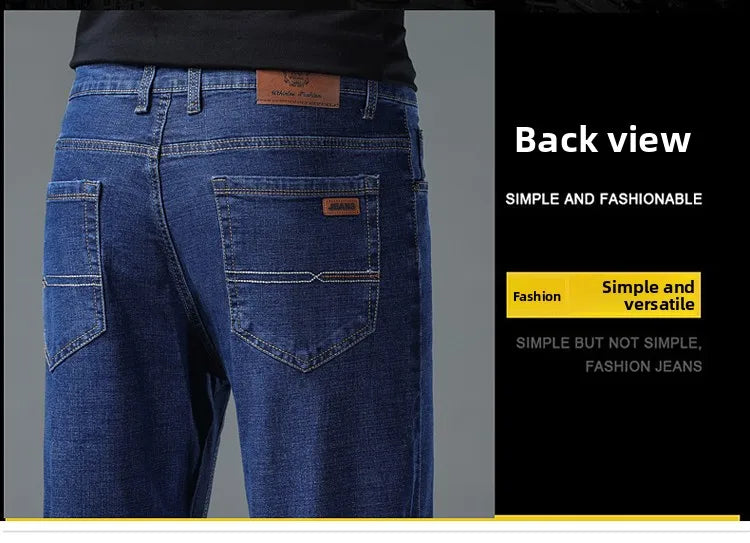 2026 New Men's Straight Denim Pants  Brand Clothes Black Blue  Jeans Classic Washed Stretch Cotton Business Casual Pants