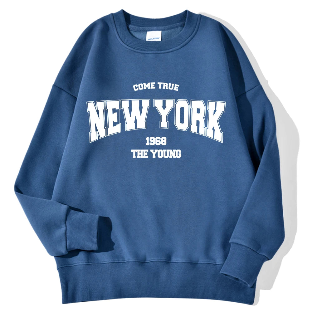 New York California Malibu Letter Sweatshirts Winter Women'S Casual Loose Hoodie Fleece Warm Crewneck Pullover Comfortable Clothes
