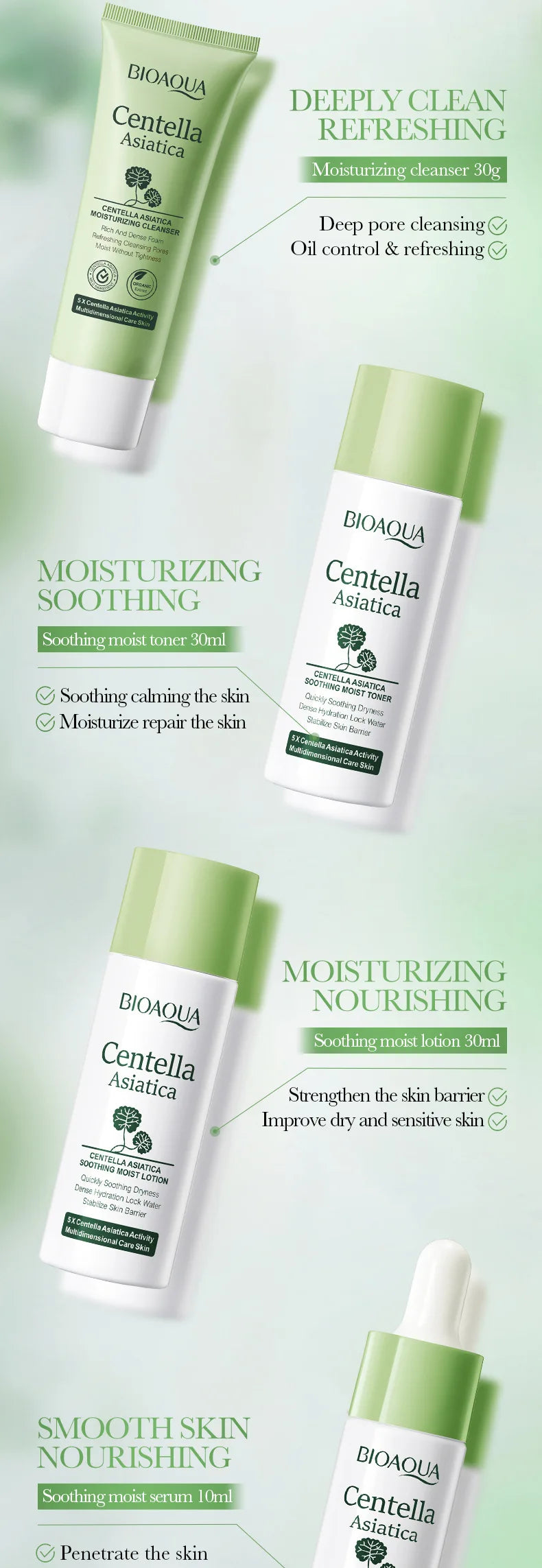 BIOAQUA Centella Asiatica 5-Piece Moisturizing Skin Care Set