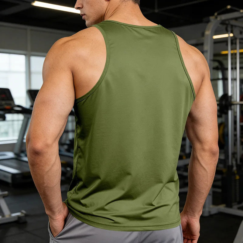 Men's Gym Sports Tank Top Muscle Aesthetic Dry Fast Workwear Polyester Fiber Summer Sport Fit Style Solid Color round Neck