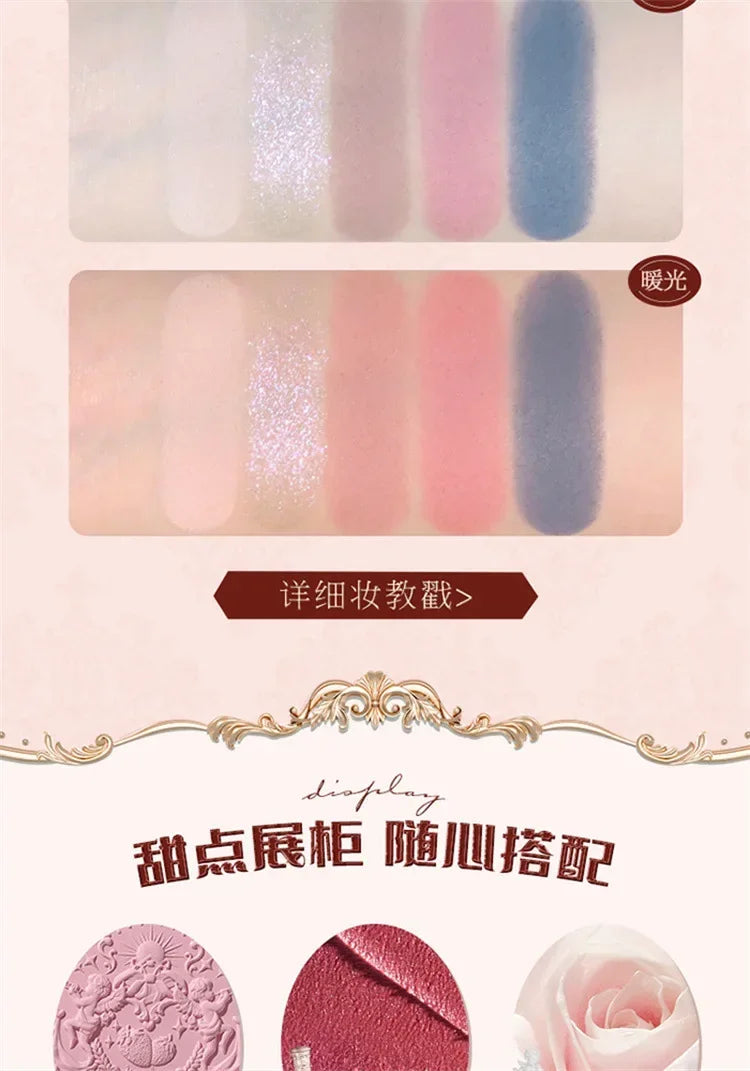 Flower Knows Series Shell Strawberry Angel Moonlight Mermaid Jewel Eyeshadow Palette 5 Colors Pearlescent Mashed Potatoes