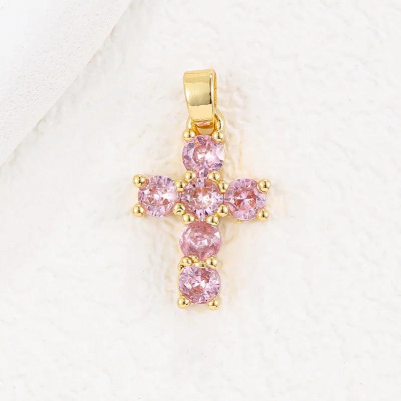 Collar de piedra natal para mujer con colgante de cruz de circonitas chapado en oro de 18 quilates, regalo elegante y atemporal