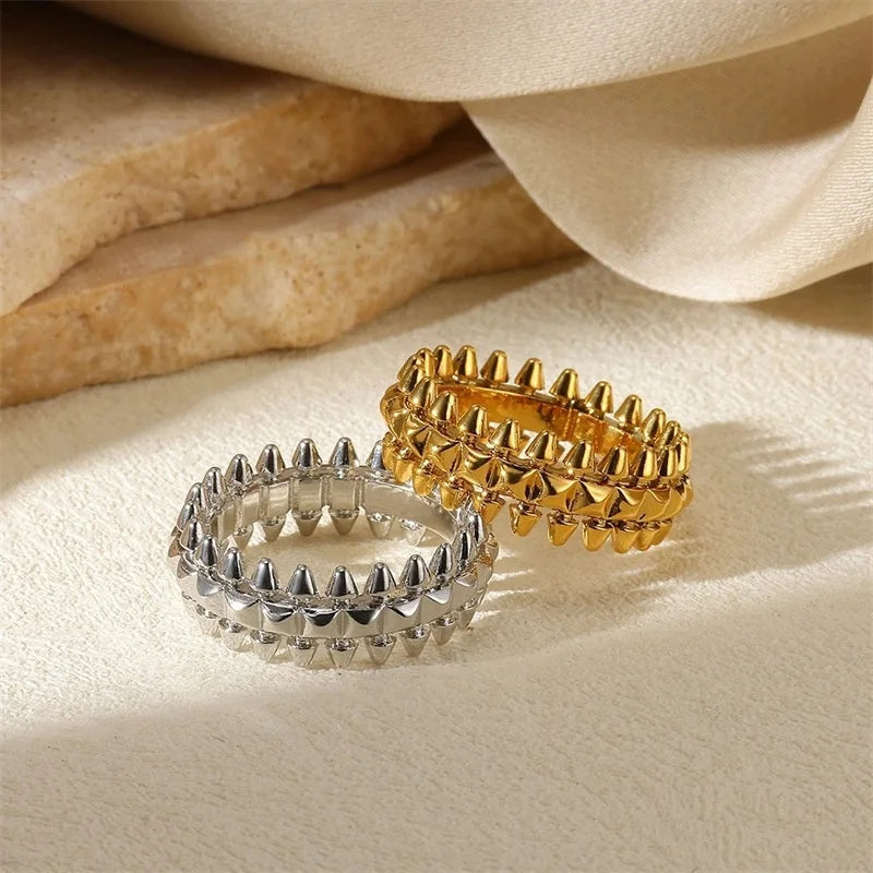 Riveted Bullet Stainless Steel Rings For Women/Man Punk Gold Color Creative Ring Broad Surface Finger Jewelry Gift ps038