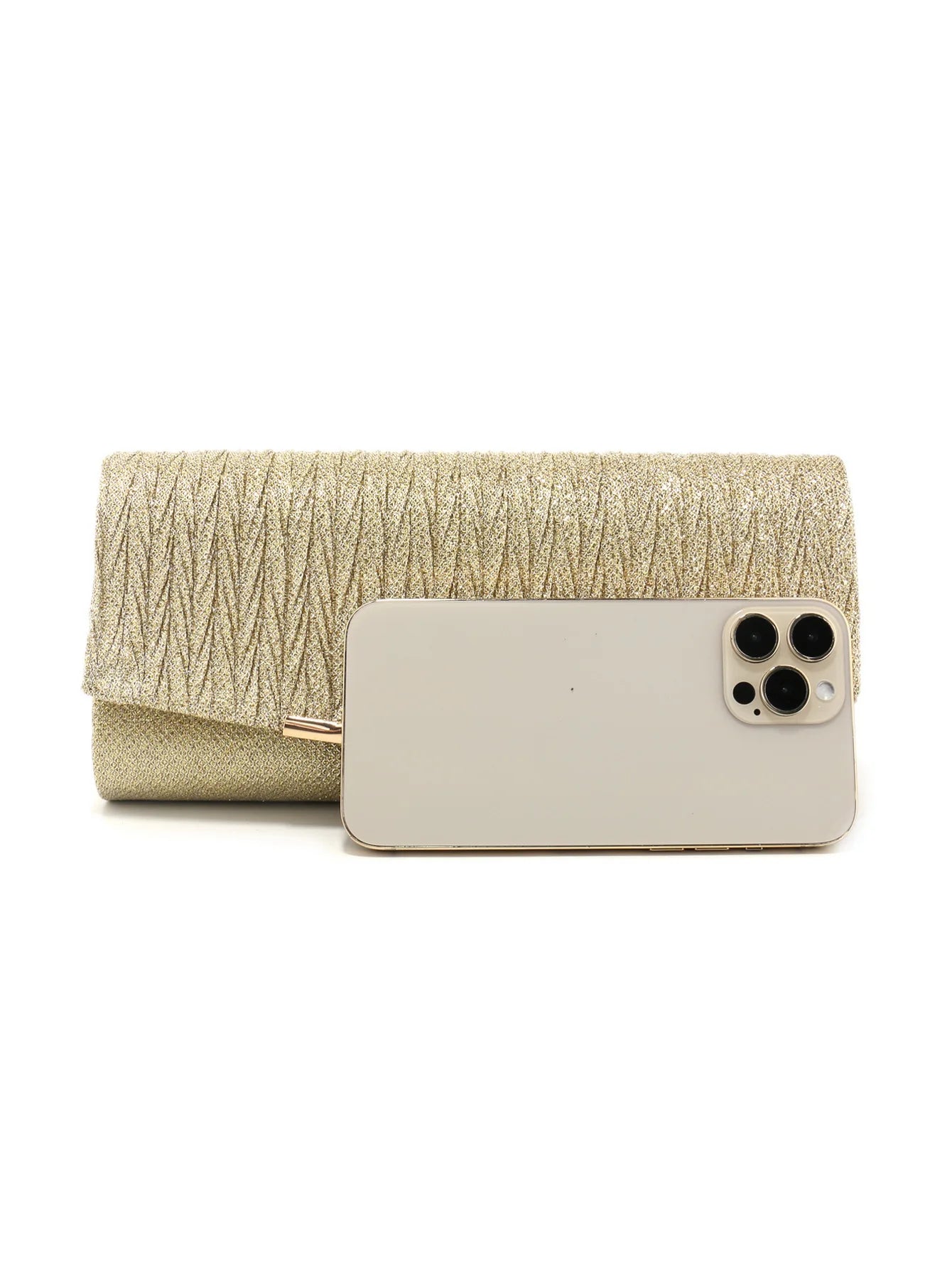 Golden Metal Shoulder Envelope Design Women Evening Bags Ruched Fashion Glitter Clutch Handbags