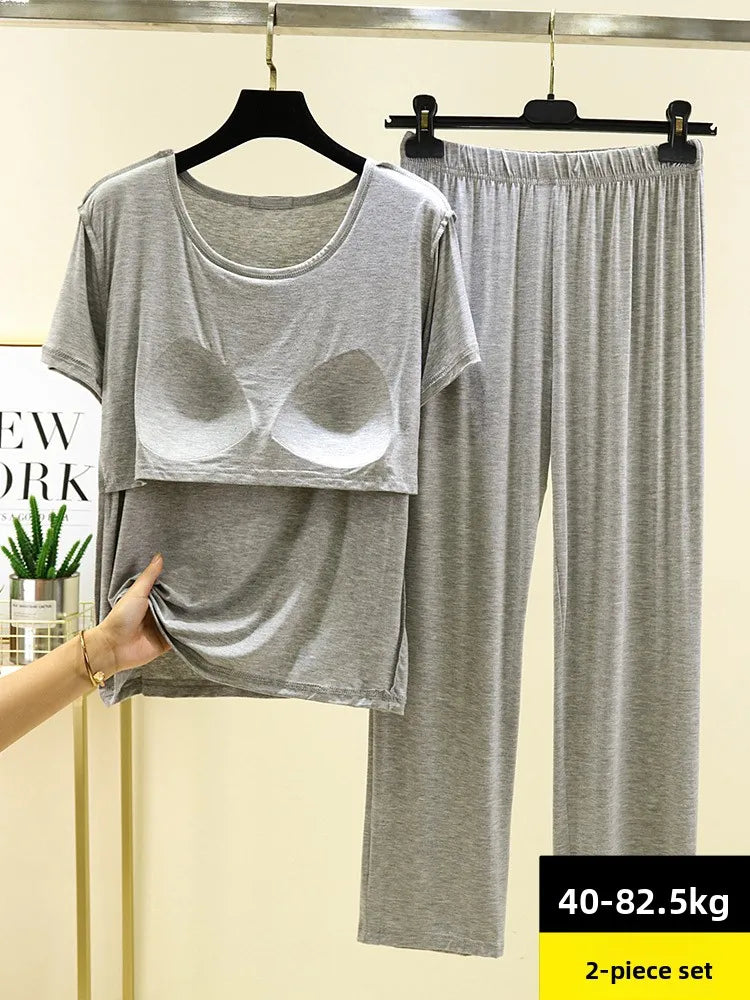 Women's Modal Two-Piece Pajama Set - Loose Lightweight Loungewear