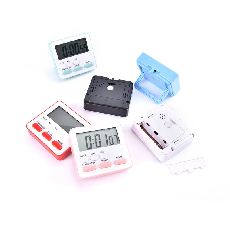 Digital Kitchen Timer with Large LCD Display, Alarm, and Stand - Black