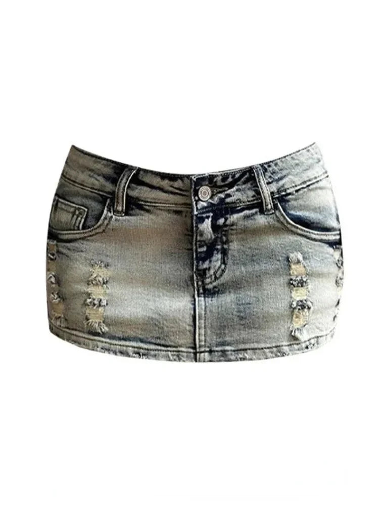 Korean Fashion Retro Y2 Sexy Women's Denim Skirt Summer New Y2K Spicy Girl Low Waisted Women Tight Fitting Buttocks Mini Skirt