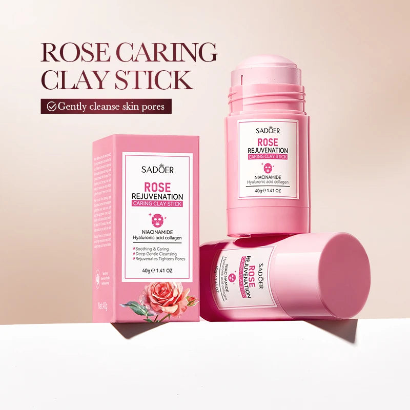 SADOER Green Tea Rose Mud Face Mask Stick Clay Facial Masks Moisturizing Remove Blackhead Anti-aging Facial Cleansing Mud Masks